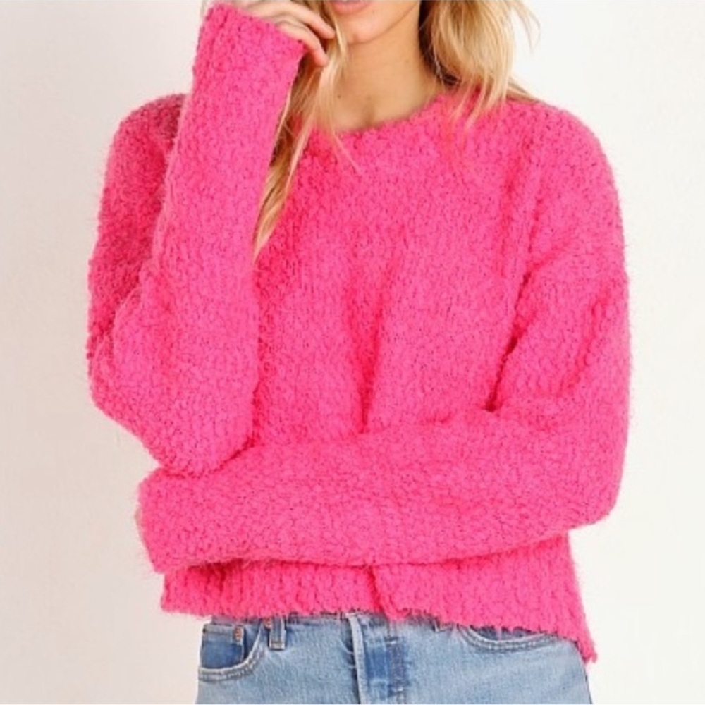 SHOW ME YOUR MUMU Cropped Varsity Sweater Dazzling Pink M NWOT